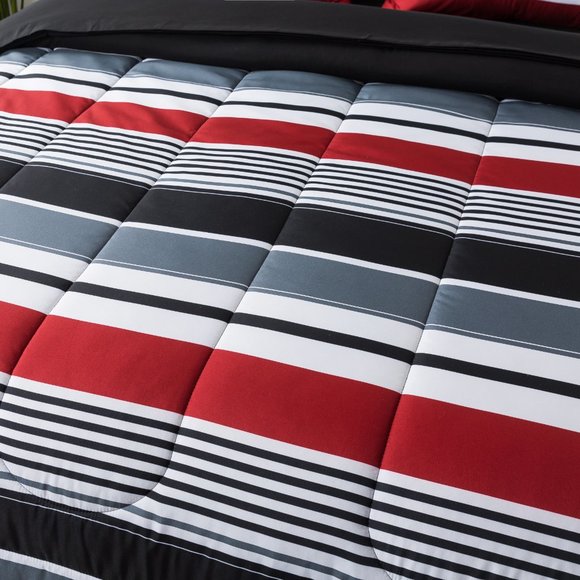 Mainstays Bedding Mainstays 7piece Reversible Red Stripe Bed In A